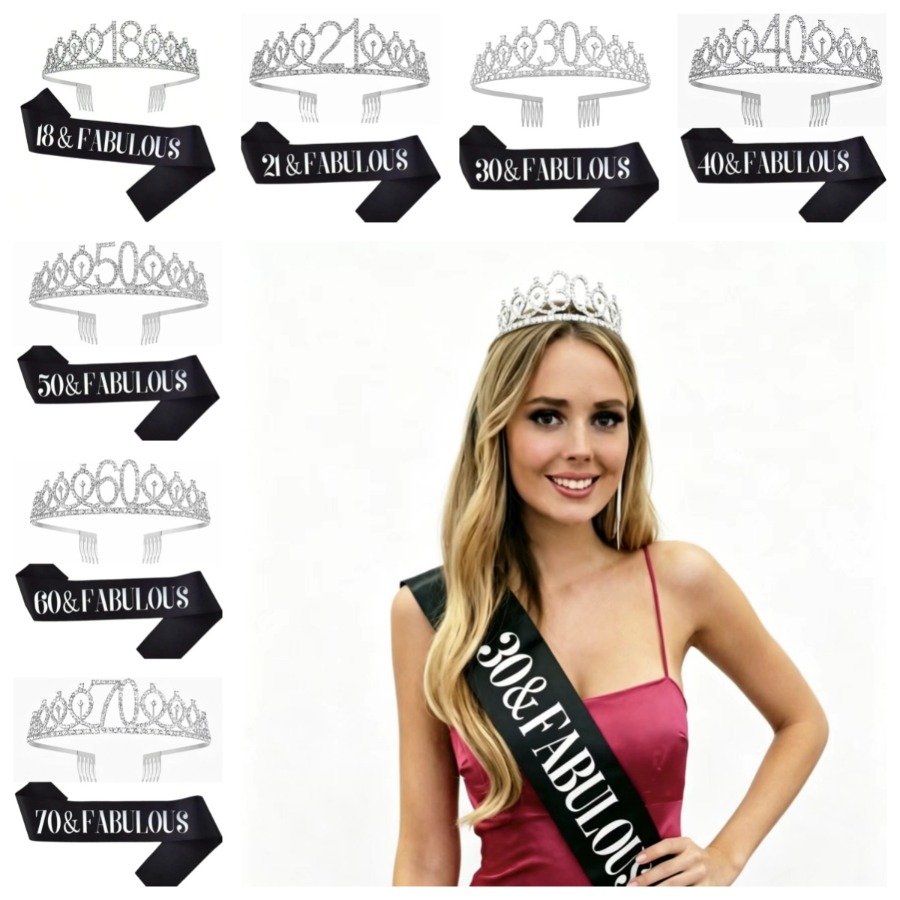 Birthday Sash Glitter - Tiara de Aniversário Prateada com Glitter