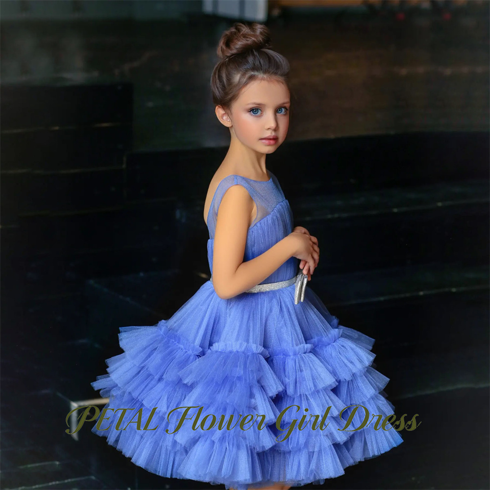 Birthday Sash Glitter - Vestido Infantil Azul Pétala Sem Mangas