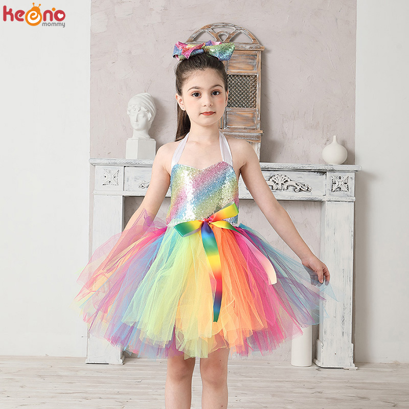 Glitter Tablecloth - Vestido infantil arco-íris lantejoulas princesa Tutu,